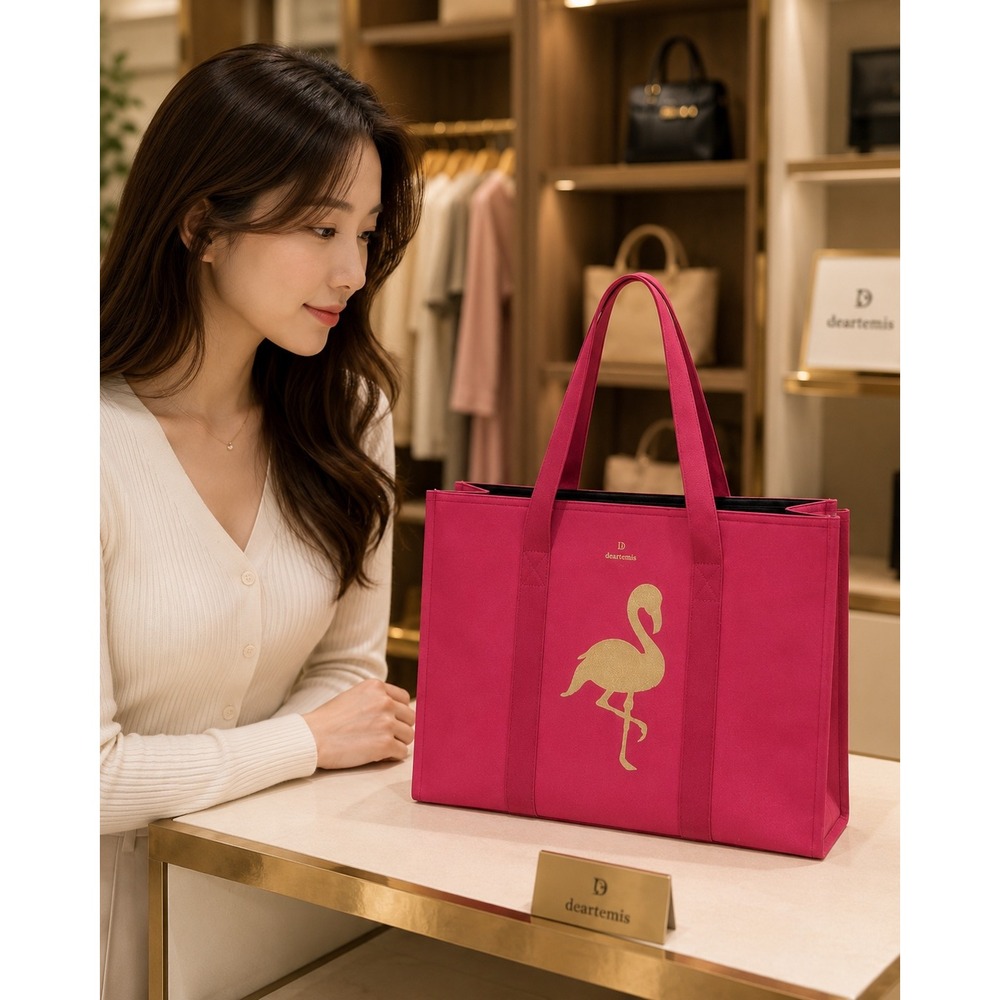 Spartina 449 Tote Bag Womens Pink Excellent Gold Flamingo‎ Embroidered Linen